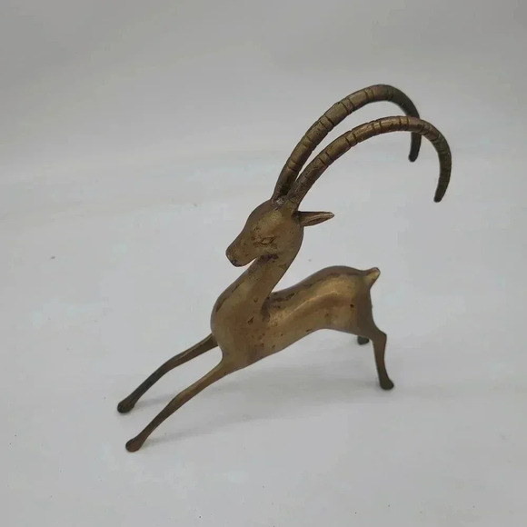Vintage Brass Gazelle Antelope Impala Deer Statue curved Antlers Self Standing - Picture 11 of 11